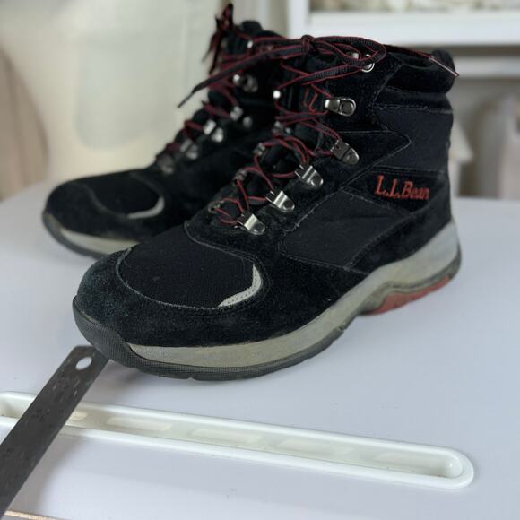 L.L. Bean Women's sz. 10M black primaloft suede and canvas hiking boots S0409 - Picture 2 of 9
